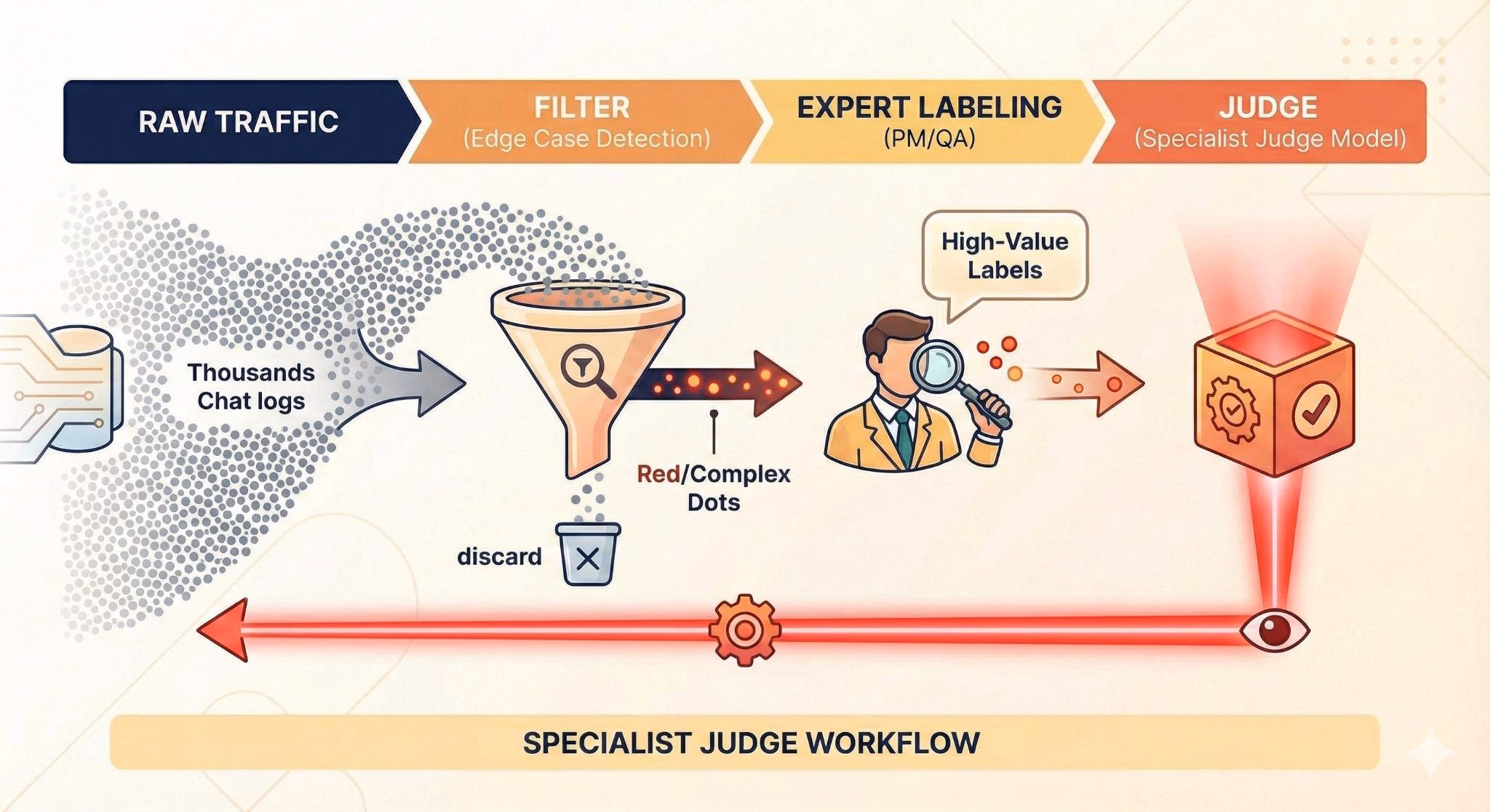 Active labeling process for creating specialist judges